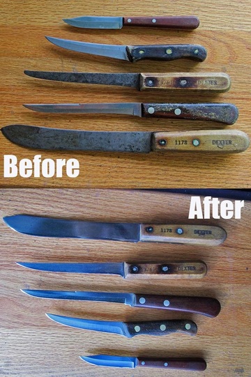 before and after comparison of sharpened knives